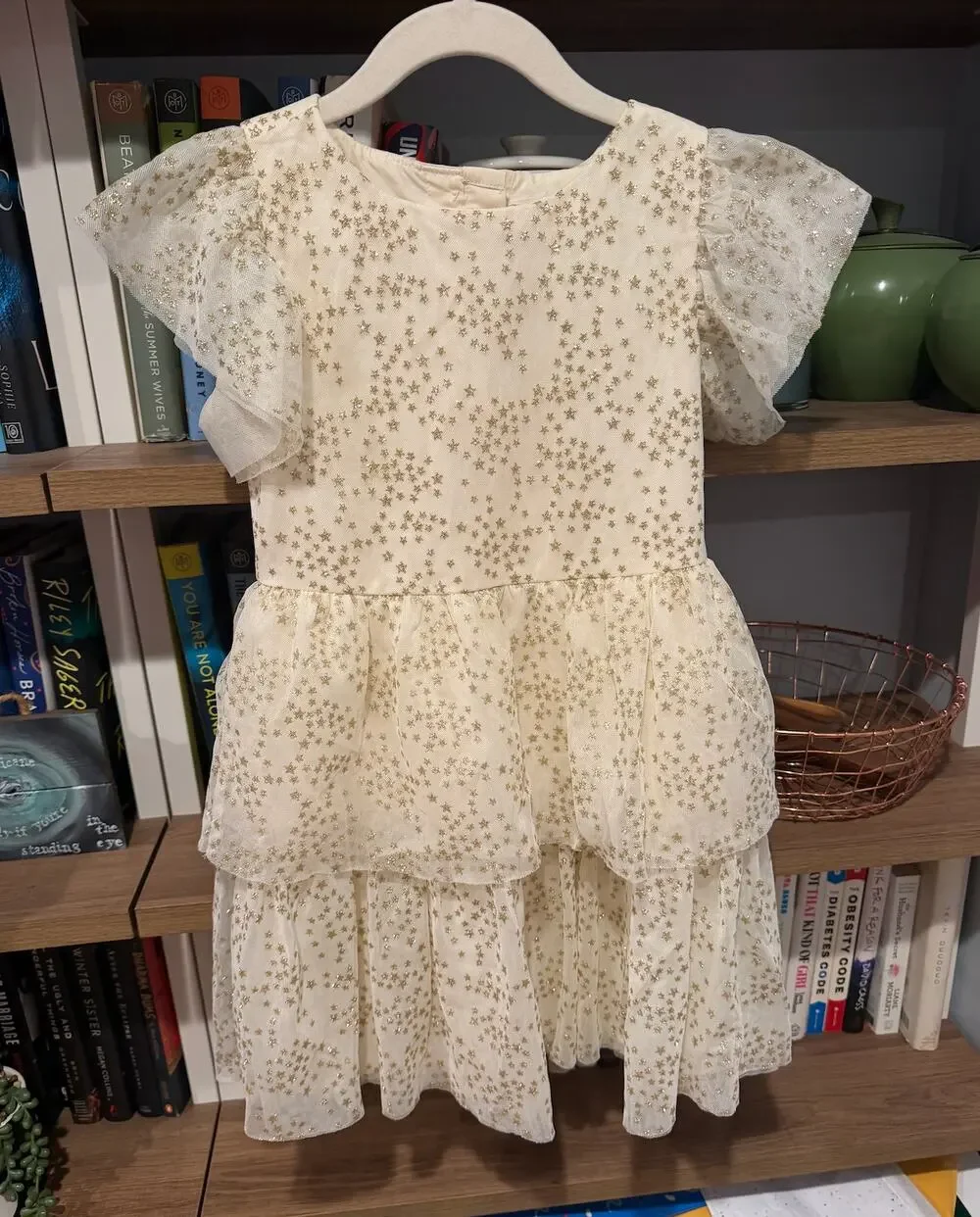 American Girl x Janie and Jack Gold Star Tulle Celebration Dress Size 7
